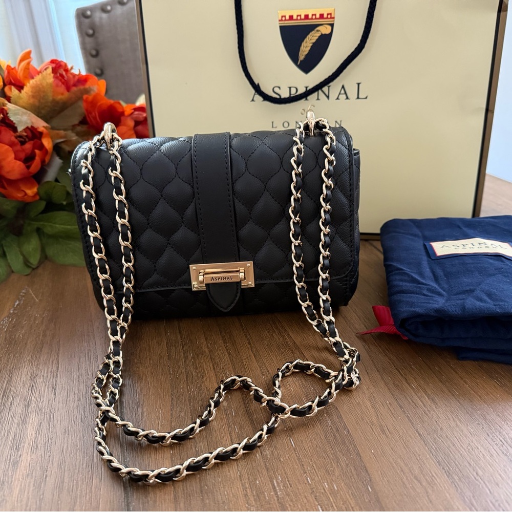 Aspinal of London Black quilted Lottie bag